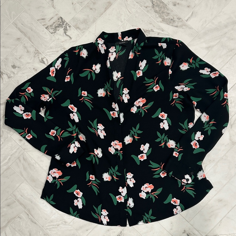 Halogen Black Blouse with Floral Design